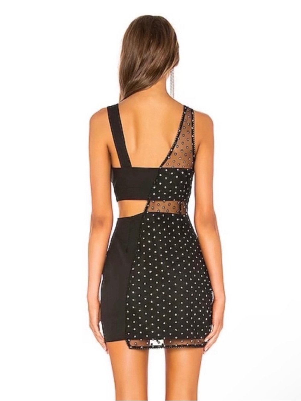 Hours Laeticia Mini Dress Black Silver Glitter Polka Dot Cutout Mesh Size XS - Picture 2 of 7